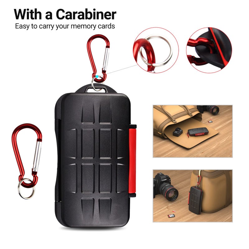 Kiorafoto 9 Slots Professional Water-Resistant Anti-Shock Holder Storage SD SDHC SDXC CF Memory Card Case Protector Cover with Carabiner for 6 SD Cards & 3 CF Compact Flash Cards - Image 5